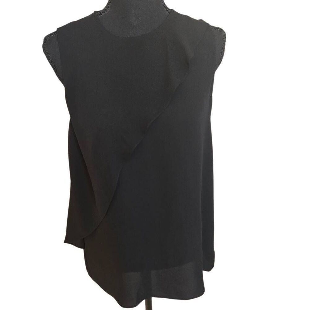 Theory Womens Charelle 100% Silk Ruffle Sleeveless Tank Top Black Size Medium